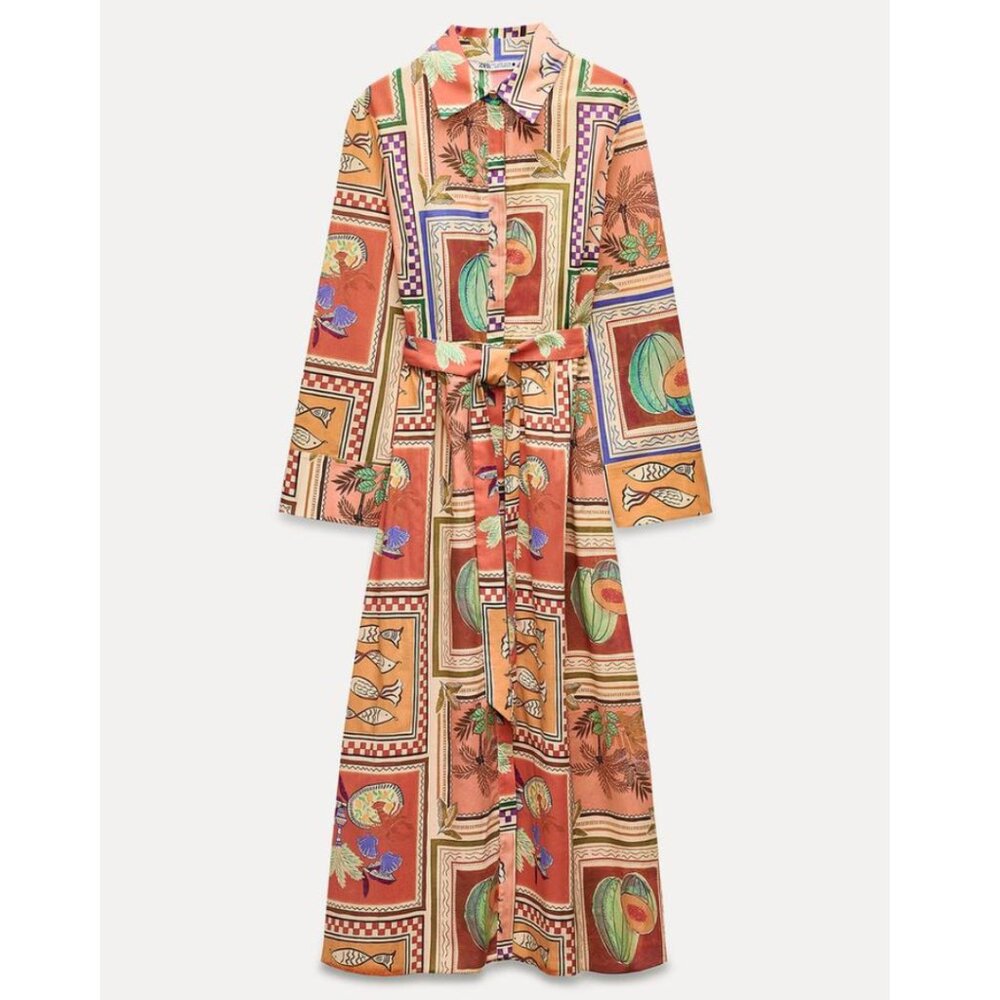 Zara - PRINTED SHIRT DRESS ZW COLLECTION - NWT - missing belt